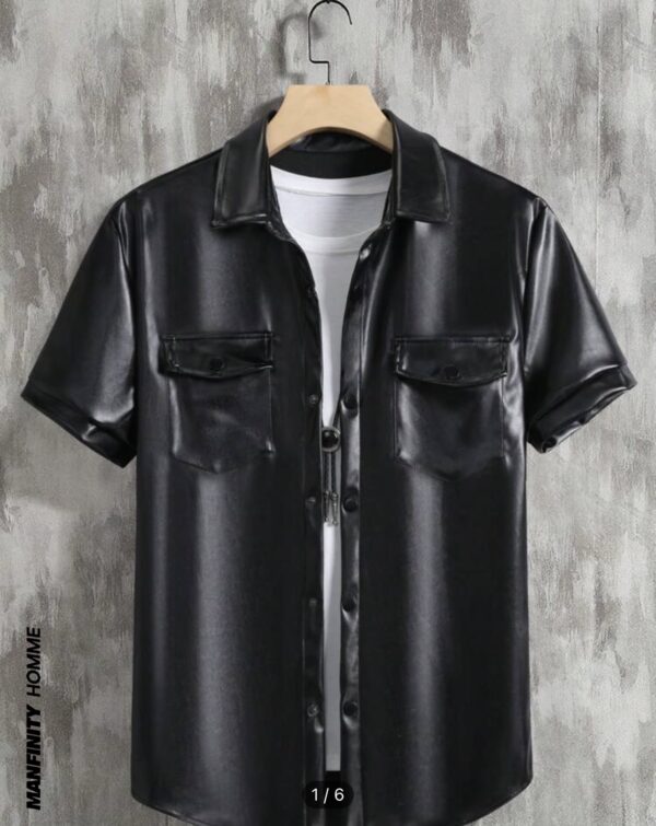 Black leather short sleeve shirt