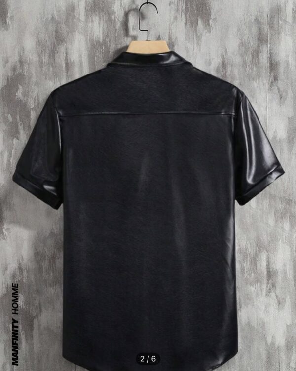 Black leather short sleeve shirt - Image 2